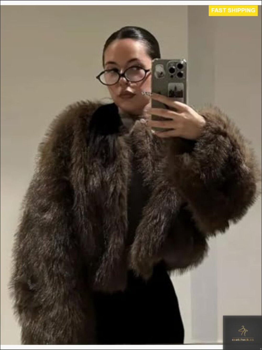 Cropped Faux Fur Coat Fluffy Open Front Winter Warm Outerwear Jacket - Picture 2 of 7